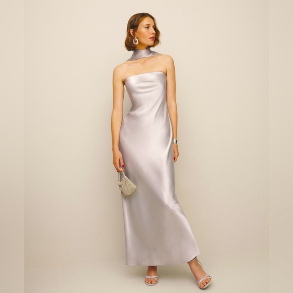 Reformation Oren Silk Dress Moonlight Size Small w/Out Scarf New - Picture 1 of 4